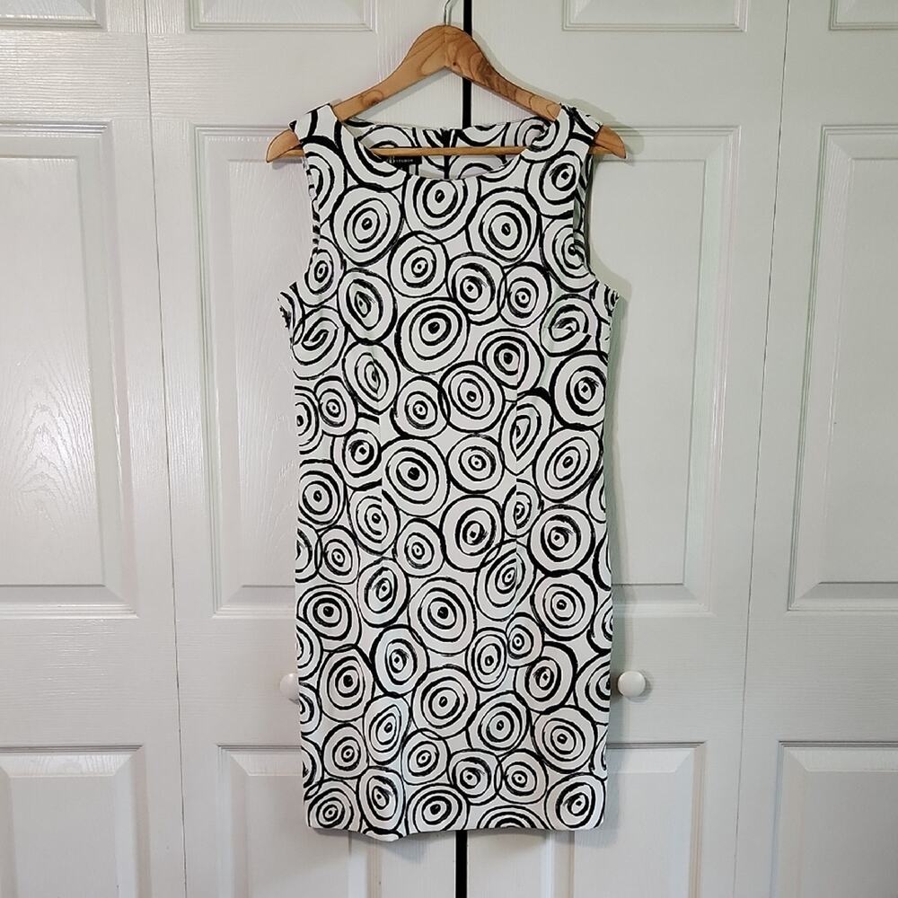 Vintage 90s‎ AB Studio Black and White Sheath Dress SZ 8 Circles Psychedelic 70s